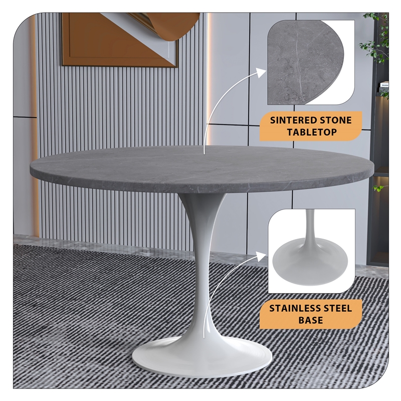 leisuremod verve modern 48&quot stone dining table in white steel base gray