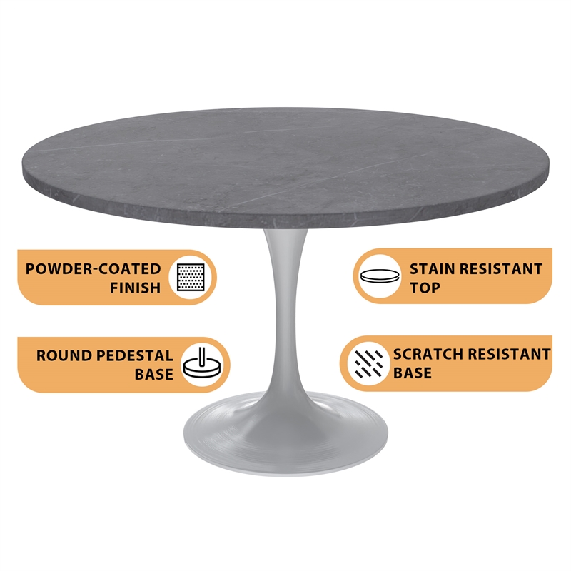 leisuremod verve modern 48&quot stone dining table in white steel base gray