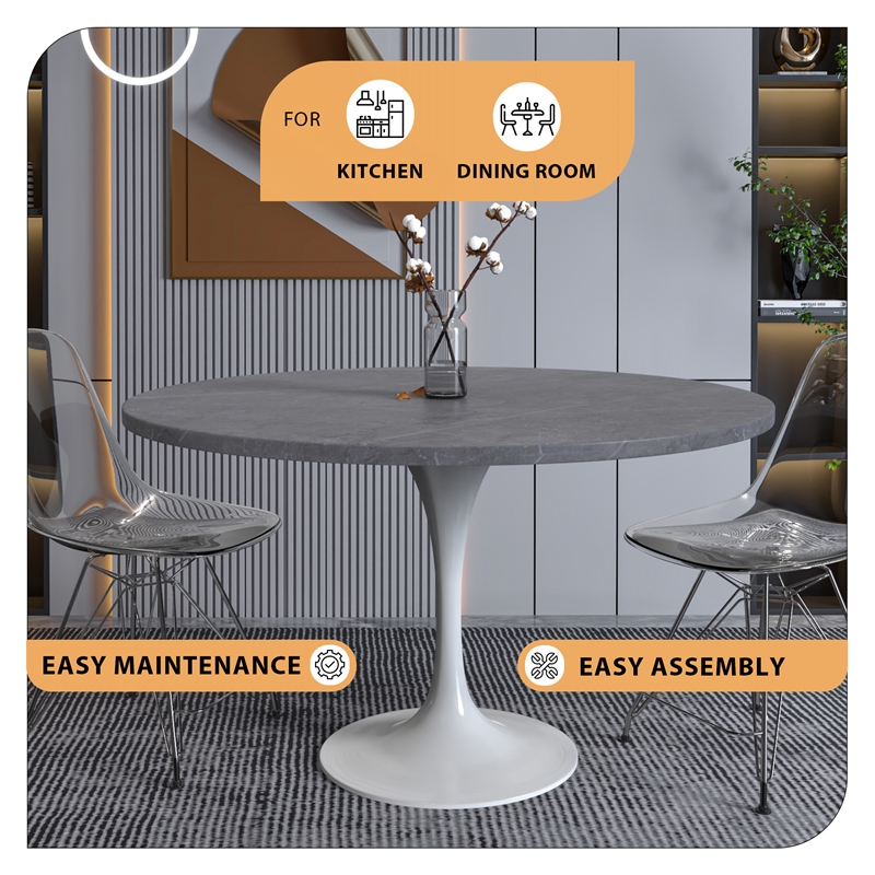 leisuremod verve modern 48&quot stone dining table in white steel base gray