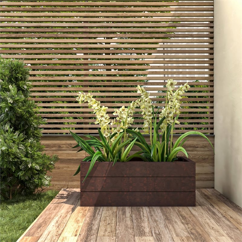 LeisureMod Oasis Indoor and Outdoor Rectangular Fiberglass Planter Box Brown