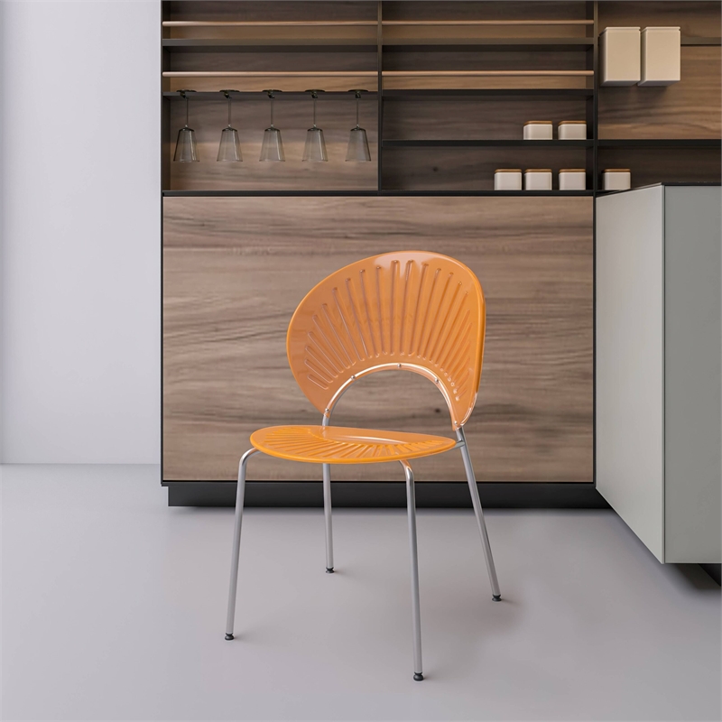 LeisureMod Opulent Plastic Dining Chair in Metal Base Set of 2 Amber
