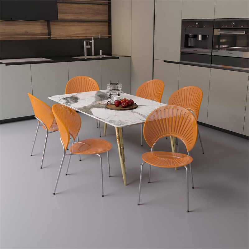 LeisureMod Opulent Plastic Dining Chair in Metal Base Set of 2 Amber