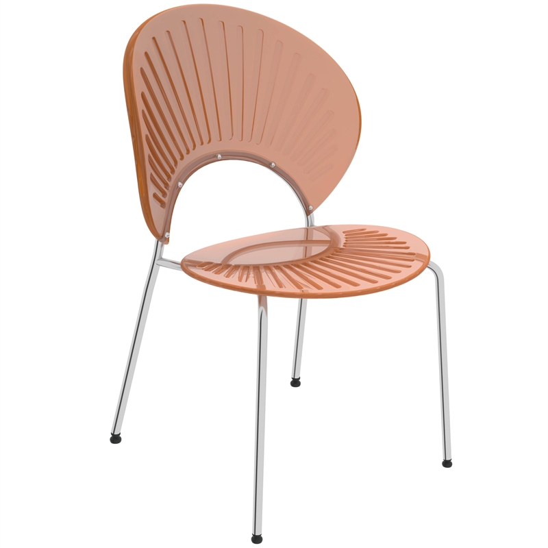 LeisureMod Opulent Plastic Dining Chair in Metal Base Set of 2 Amber