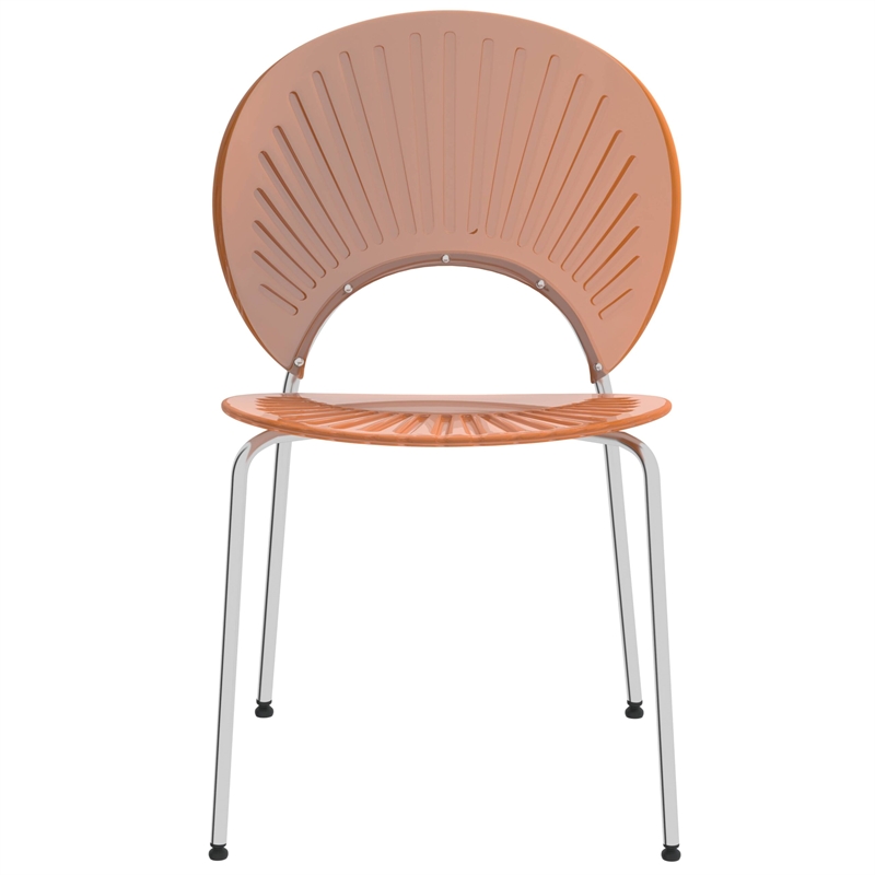 LeisureMod Opulent Plastic Dining Chair in Metal Base Set of 2 Amber