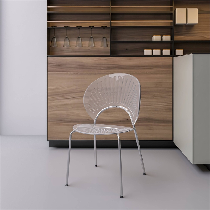 LeisureMod Opulent Plastic Dining Chair in Metal Base Set of 2 Clear