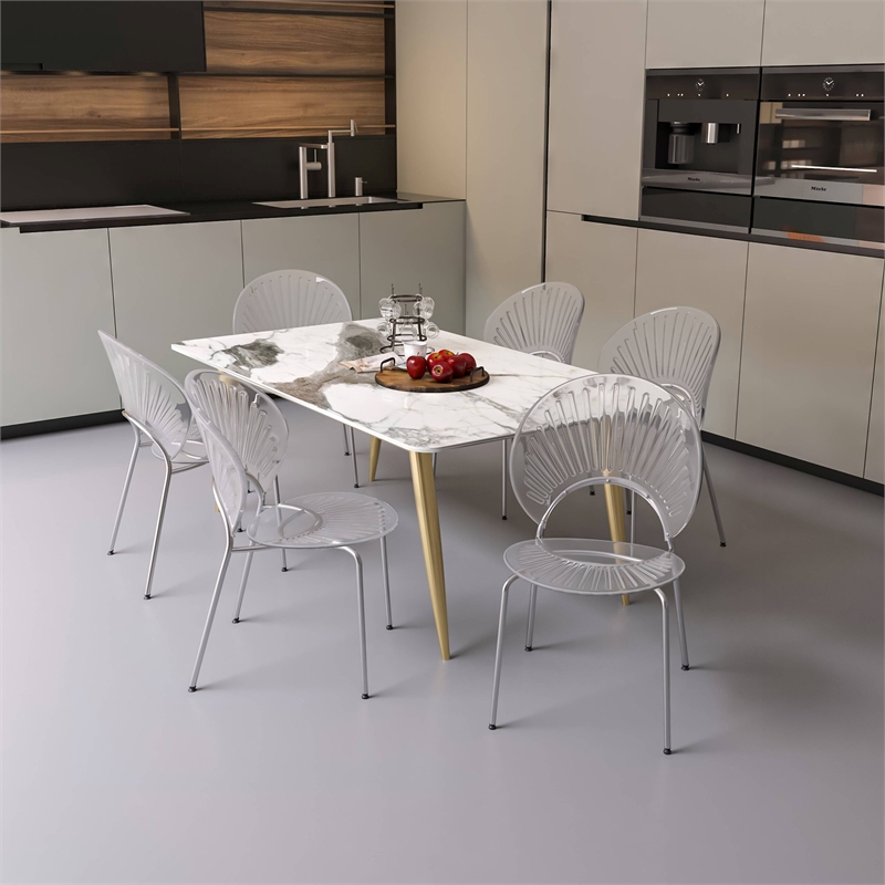 LeisureMod Opulent Plastic Dining Chair in Metal Base Set of 2 Clear