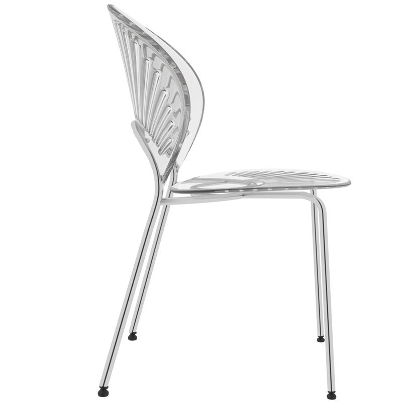 LeisureMod Opulent Plastic Dining Chair in Metal Base Set of 2 Clear