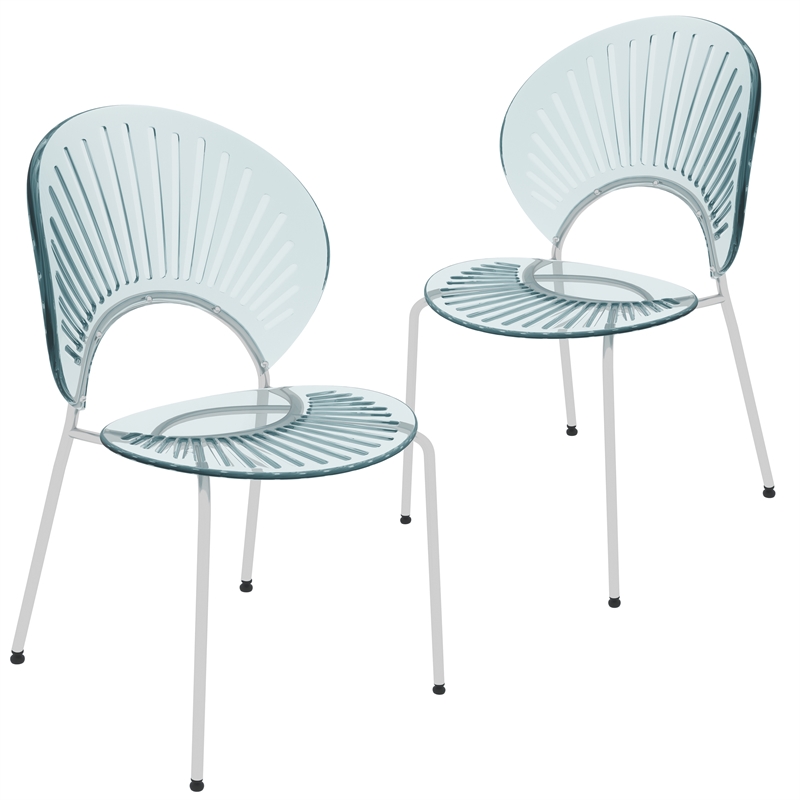 LeisureMod Opulent Plastic Dining Chair in Metal Base Set of 2 Smoke