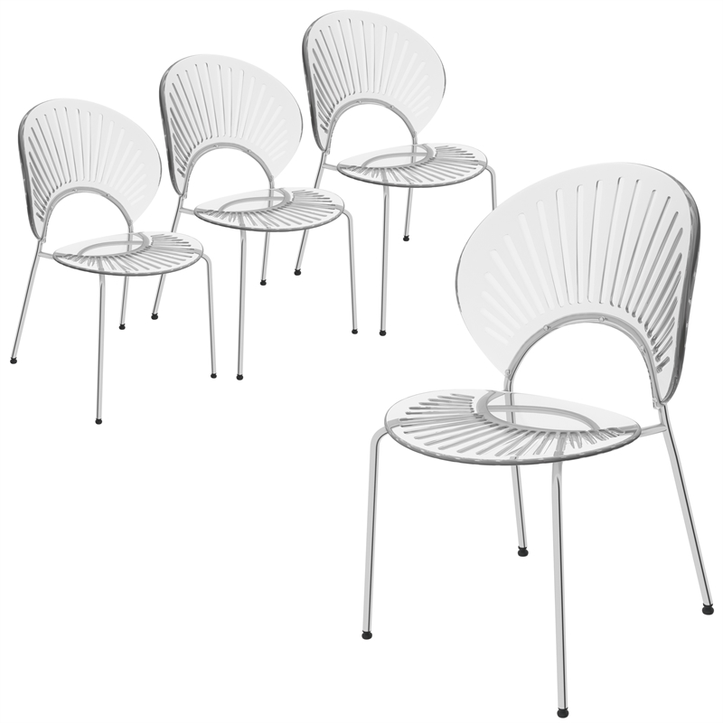 LeisureMod Opulent Plastic Dining Chair in Metal Base Set of 4 Clear