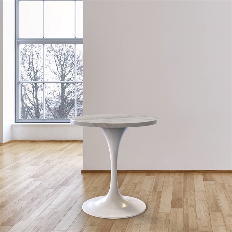 leisuremod verve dining table with a 27&quot round resin tabletop in white