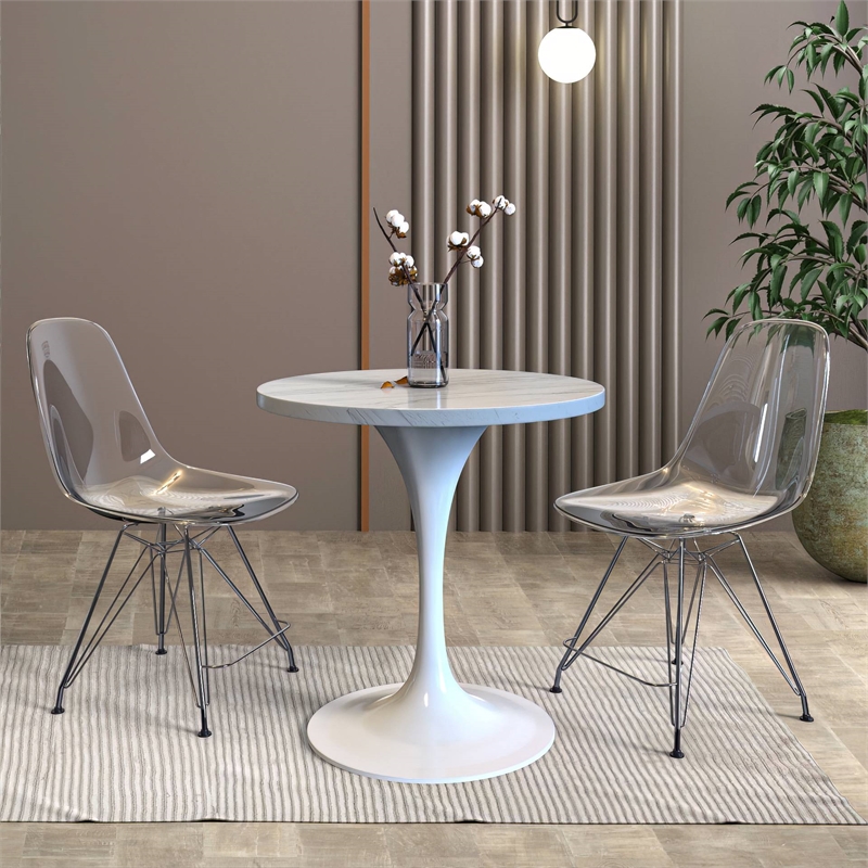 leisuremod verve dining table with a 27&quot round resin tabletop in white