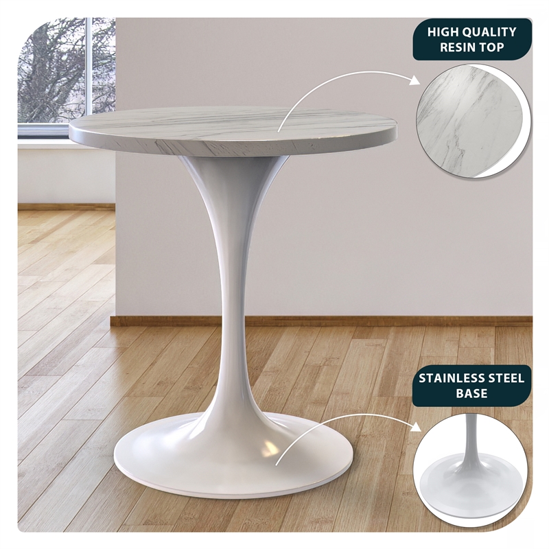 leisuremod verve dining table with a 27&quot round resin tabletop in white