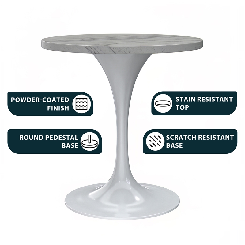 leisuremod verve dining table with a 27&quot round resin tabletop in white