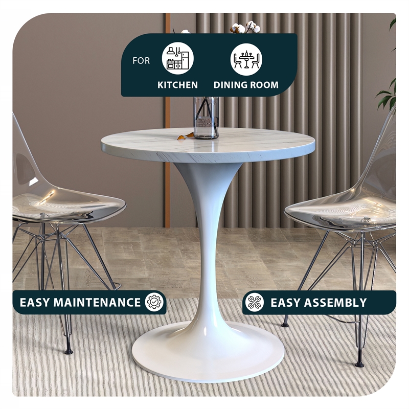 leisuremod verve dining table with a 27&quot round resin tabletop in white