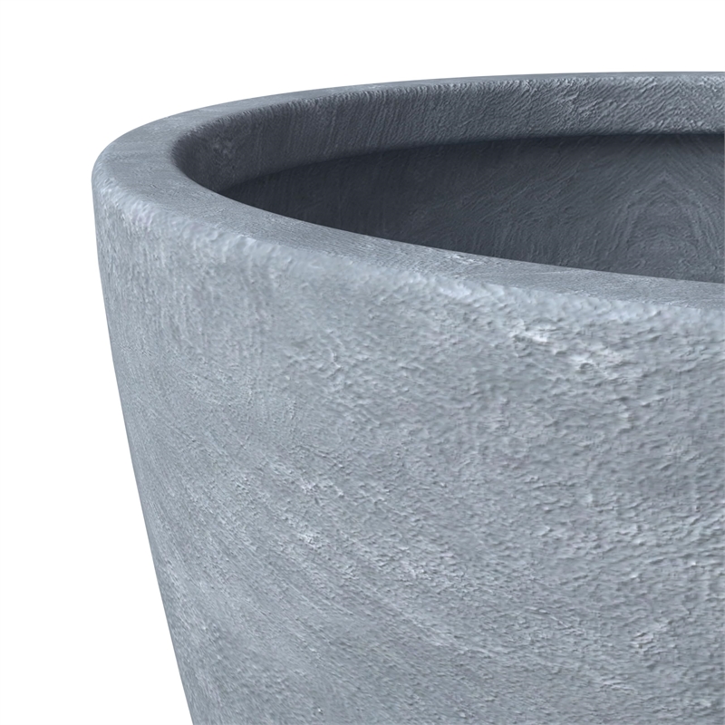 LeisureMod Modern Dahlia Fiberstone and Clay Round Planter Aged Concrete 13.6