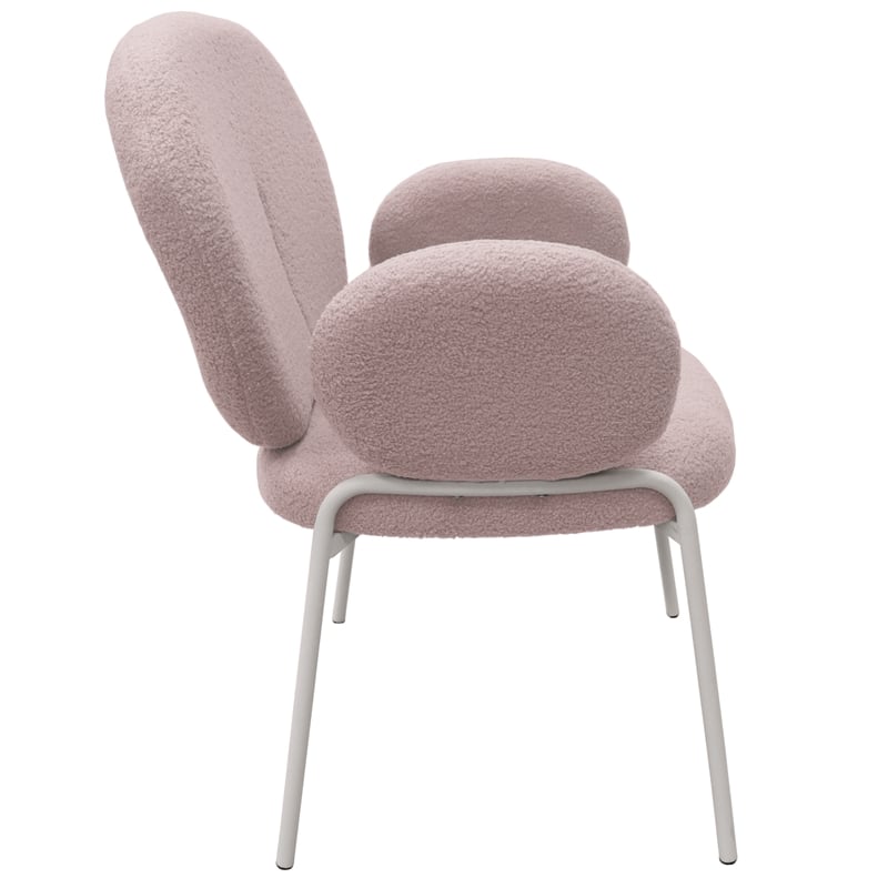 LeisureMod Celestial Fabric Dining Chairs in White Iron Legs Gray