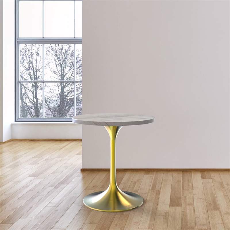 LeisureMod Verve Round Dining Table with Resin Top and Brushed Gold Base 27