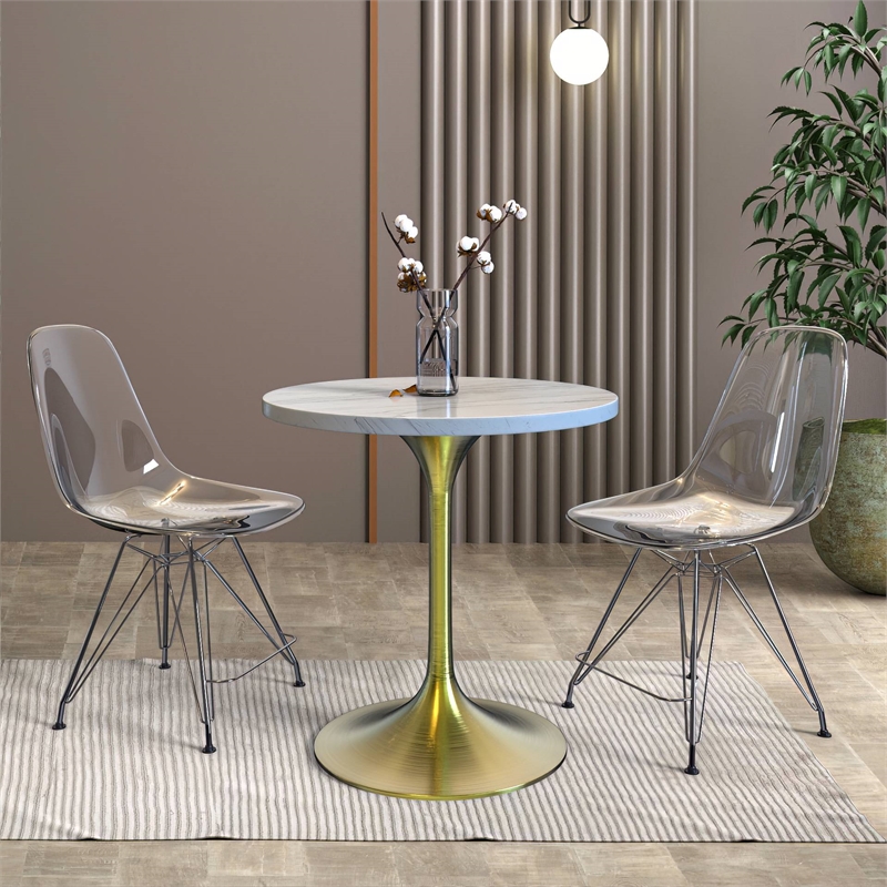LeisureMod Verve Round Dining Table with Resin Top and Brushed Gold Base 27