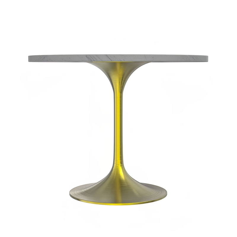 LeisureMod Verve Round Dining Table with Resin Top and Brushed Gold Base 36