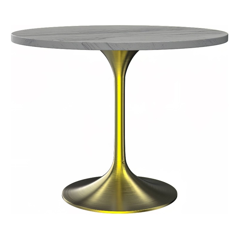 LeisureMod Verve Round Dining Table with Resin Top and Brushed Gold Base 36