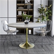 LeisureMod Verve Round Dining Table with Resin Top and Brushed Gold Base 48