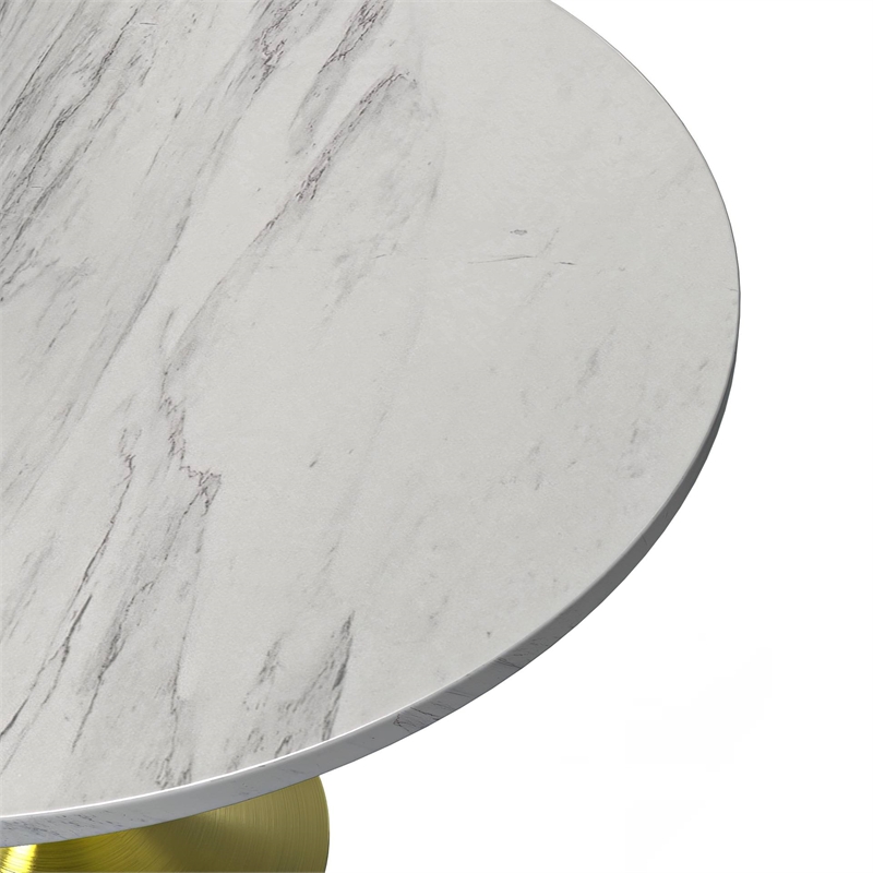 LeisureMod Verve Round Dining Table with Resin Top and Brushed Gold Base 48