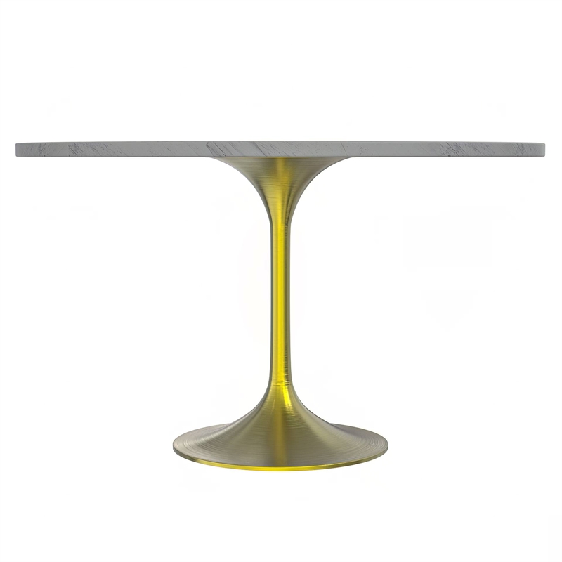 LeisureMod Verve Round Dining Table with Resin Top and Brushed Gold Base 48