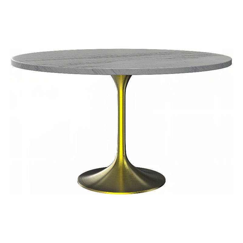 LeisureMod Verve Round Dining Table with Resin Top and Brushed Gold Base 48