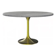 LeisureMod Verve Round Dining Table with Resin Top and Brushed Gold Base 48