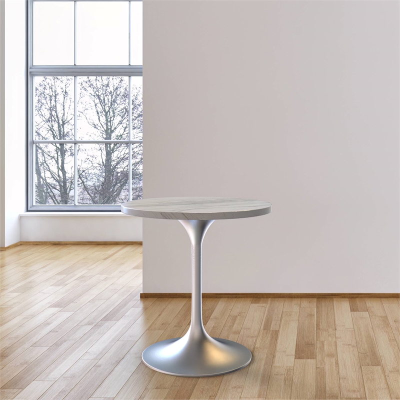 LeisureMod Verve Round Dining Table with Resin Top and Brushed Chrome Base 27