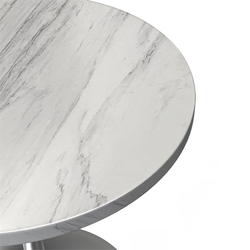 LeisureMod Verve Round Dining Table with Resin Top and Brushed Chrome Base 27