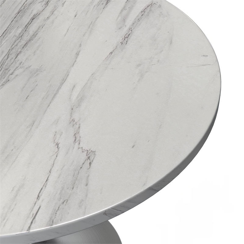 LeisureMod Verve Round Dining Table with Resin Top and Brushed Chrome Base 36