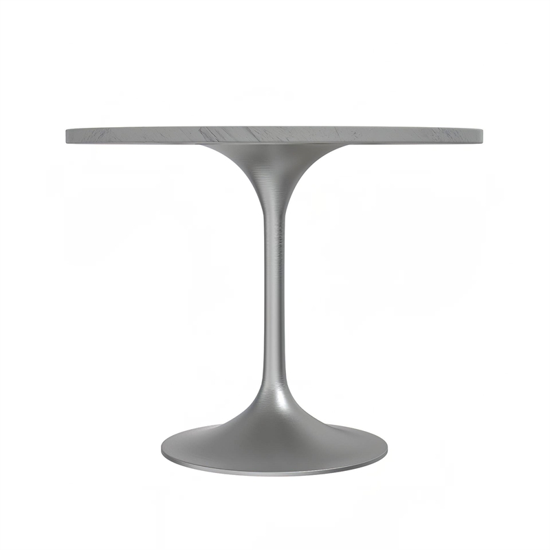 LeisureMod Verve Round Dining Table with Resin Top and Brushed Chrome Base 36