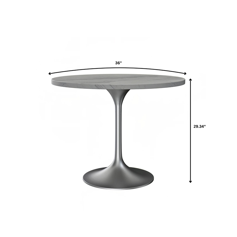 LeisureMod Verve Round Dining Table with Resin Top and Brushed Chrome Base 36