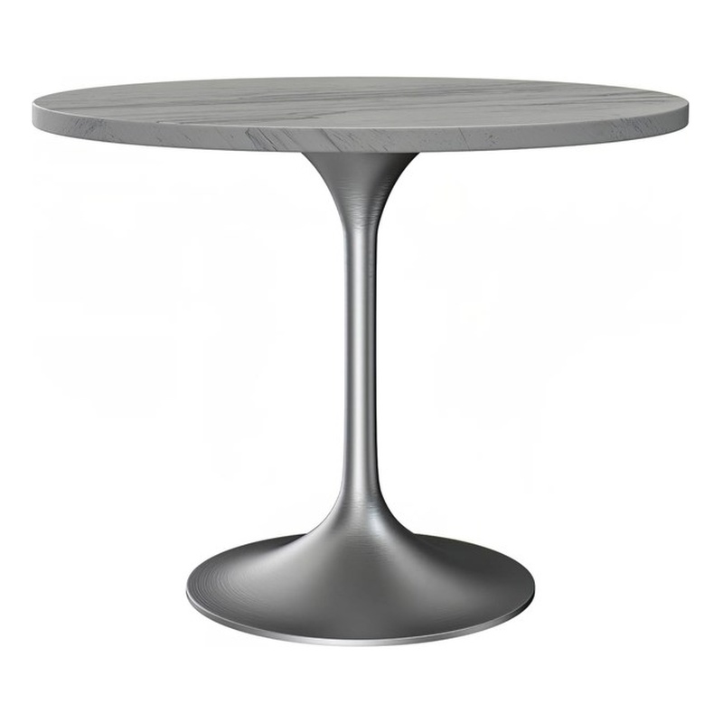 LeisureMod Verve Round Dining Table with Resin Top and Brushed Chrome Base 36