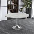 LeisureMod Verve Round Dining Table with Resin Top and Brushed Chrome Base 48