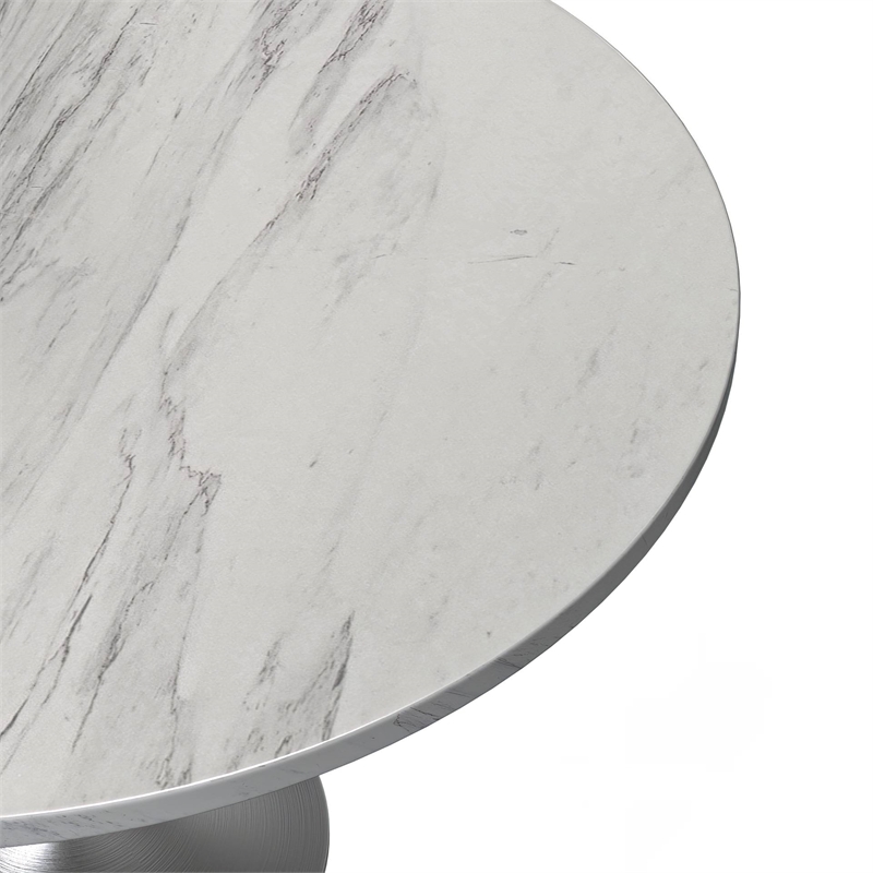 LeisureMod Verve Round Dining Table with Resin Top and Brushed Chrome Base 48