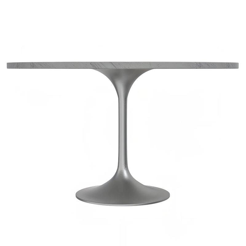 LeisureMod Verve Round Dining Table with Resin Top and Brushed Chrome Base 48