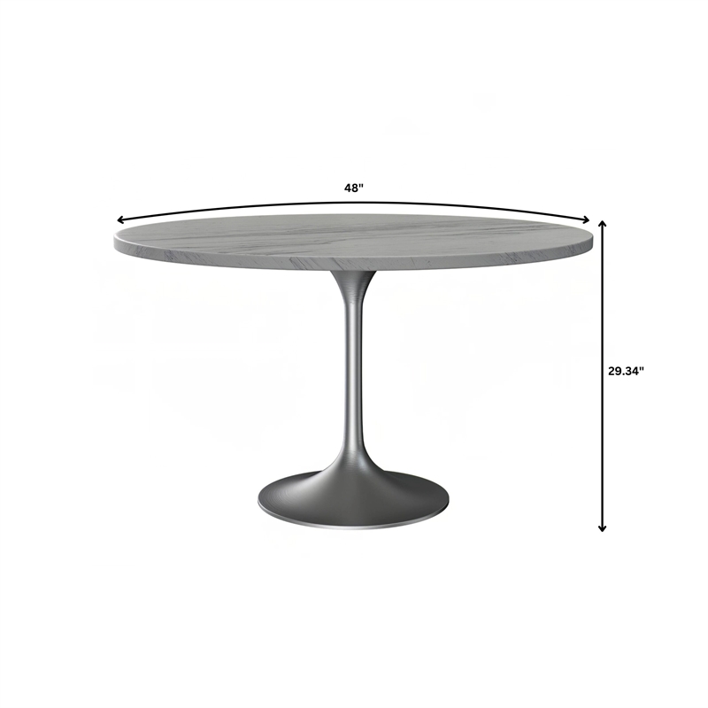 LeisureMod Verve Round Dining Table with Resin Top and Brushed Chrome Base 48