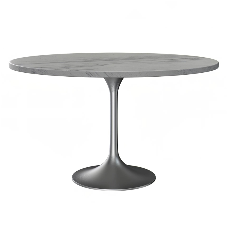LeisureMod Verve Round Dining Table with Resin Top and Brushed Chrome Base 48