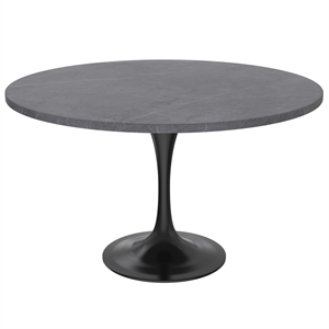 LeisureMod Verve Modern 48&quot Stone Dining Table in Steel Base Gray