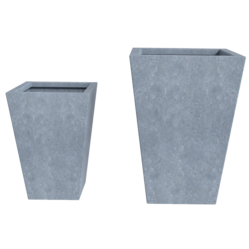LeisureMod Serene Square Square Planter Set 15 Inch in Gray