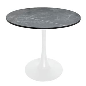 LeisureMod Bristol 36&quot Dining Table MDF Top & White Iron Base Black