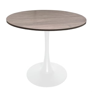 LeisureMod Bristol 36&quot Dining Table MDF Top & White Iron Base Dark Walnut