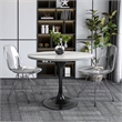 LeisureMod Verve Round Dining Table with White Resin Top and Black Base 36 Inch