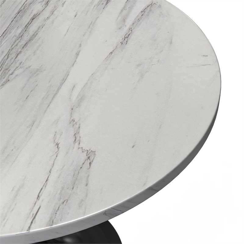 LeisureMod Verve Round Dining Table with White Resin Top and Black Base 36 Inch