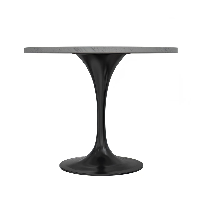LeisureMod Verve Round Dining Table with White Resin Top and Black Base 36 Inch