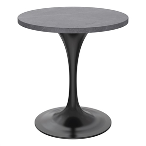LeisureMod Verve 27&quot Round Dining Table Stone Top and Black Steel Base Gray