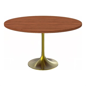 LeisureMod Verve 48&quot Dining Table MDF Top & Brushed Gold Base Cognac Brown