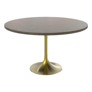 LeisureMod Verve 48&quot Dining Table MDF Top & Brushed Gold Base Dark Maple